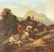 Adrian Ludwig Richter Italienische Landschaft mit ruhenden Wandersleuten oil on canvas